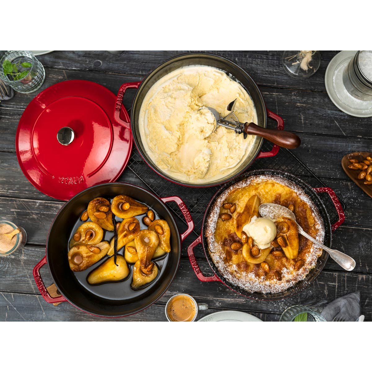 STAUB Stackable 3 Piece Pot Set in 3 Colours