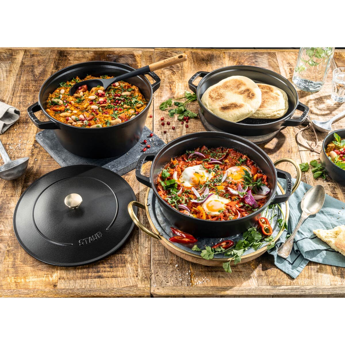 STAUB Stackable 3 Piece Pot Set in 3 Colours