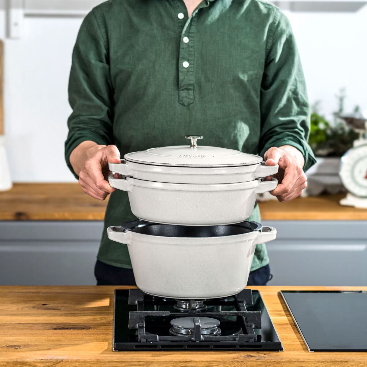 STAUB Stackable 3 Piece Pot Set in 3 Colours