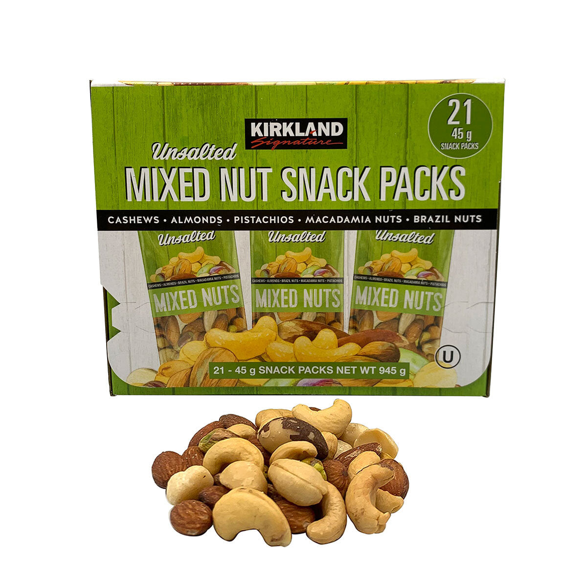 Buy now from NonynanaEssential  Kirkland Signature Unsalted Mixed Nut Snack Packs, 21 X 45G Kirkland Signature