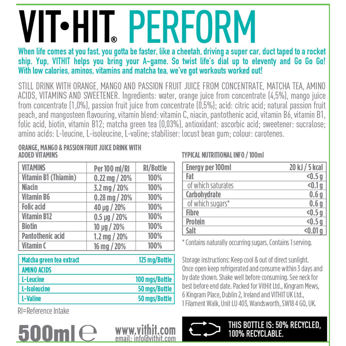 VIT HIT Perform, 12 X 500Ml - Nonynana