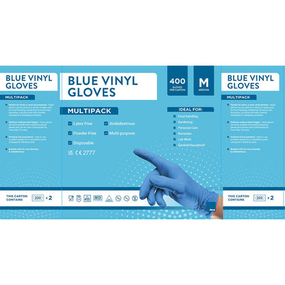 Jena Blue Vinyl Gloves – Latex-Free, Powder-Free, Multi-Purpose (400 Pack) - Nonynana