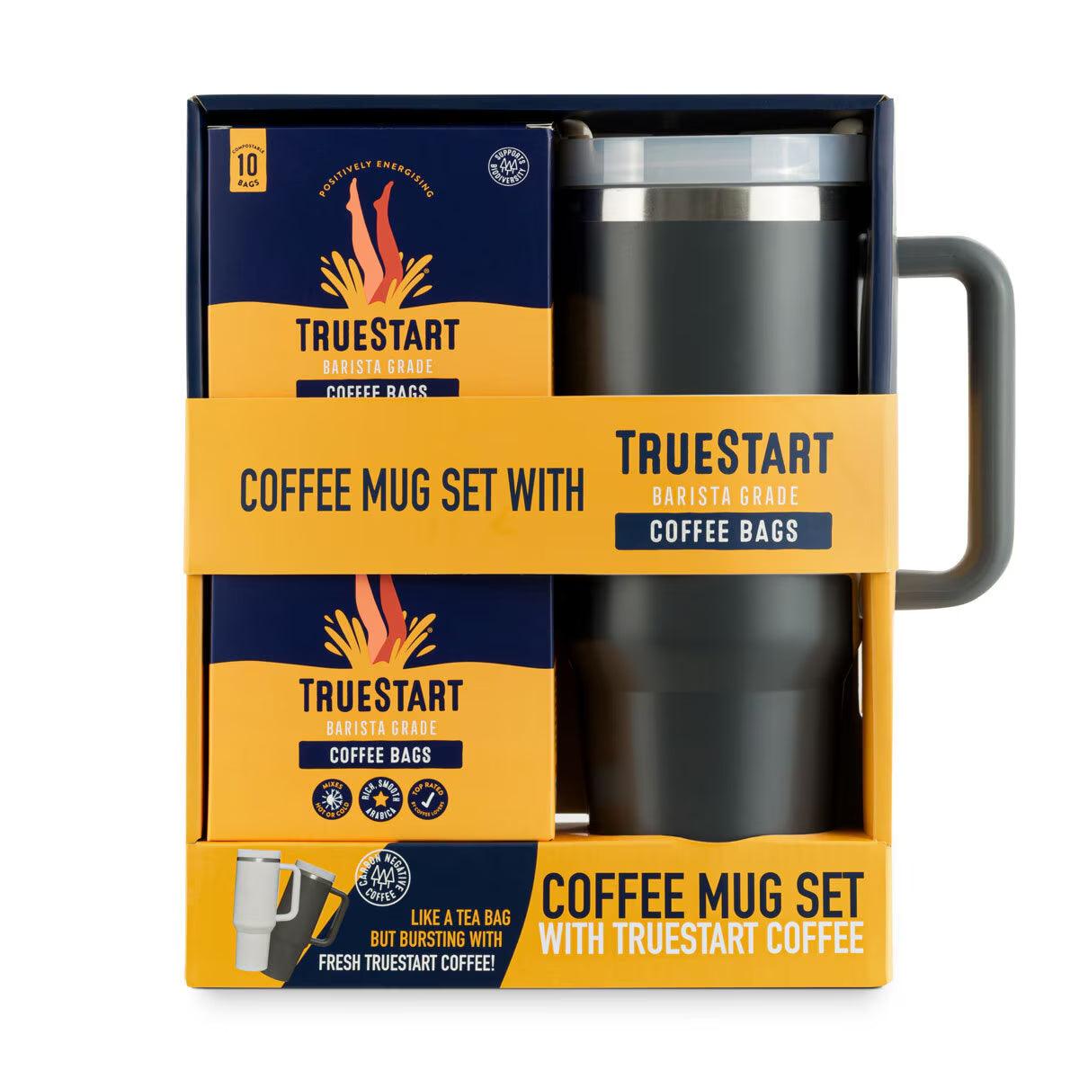 Buy now from NonynanaEssential  Truestart Coffee Travel Mug Set with Coffee Bags in 2 Colours TrueStart