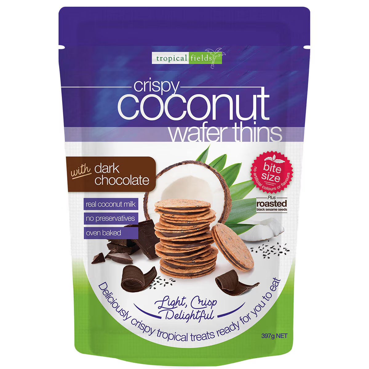 Tropical Fields Coconut Wafer Thins with Dark Chocolate, 397G - Nonynana