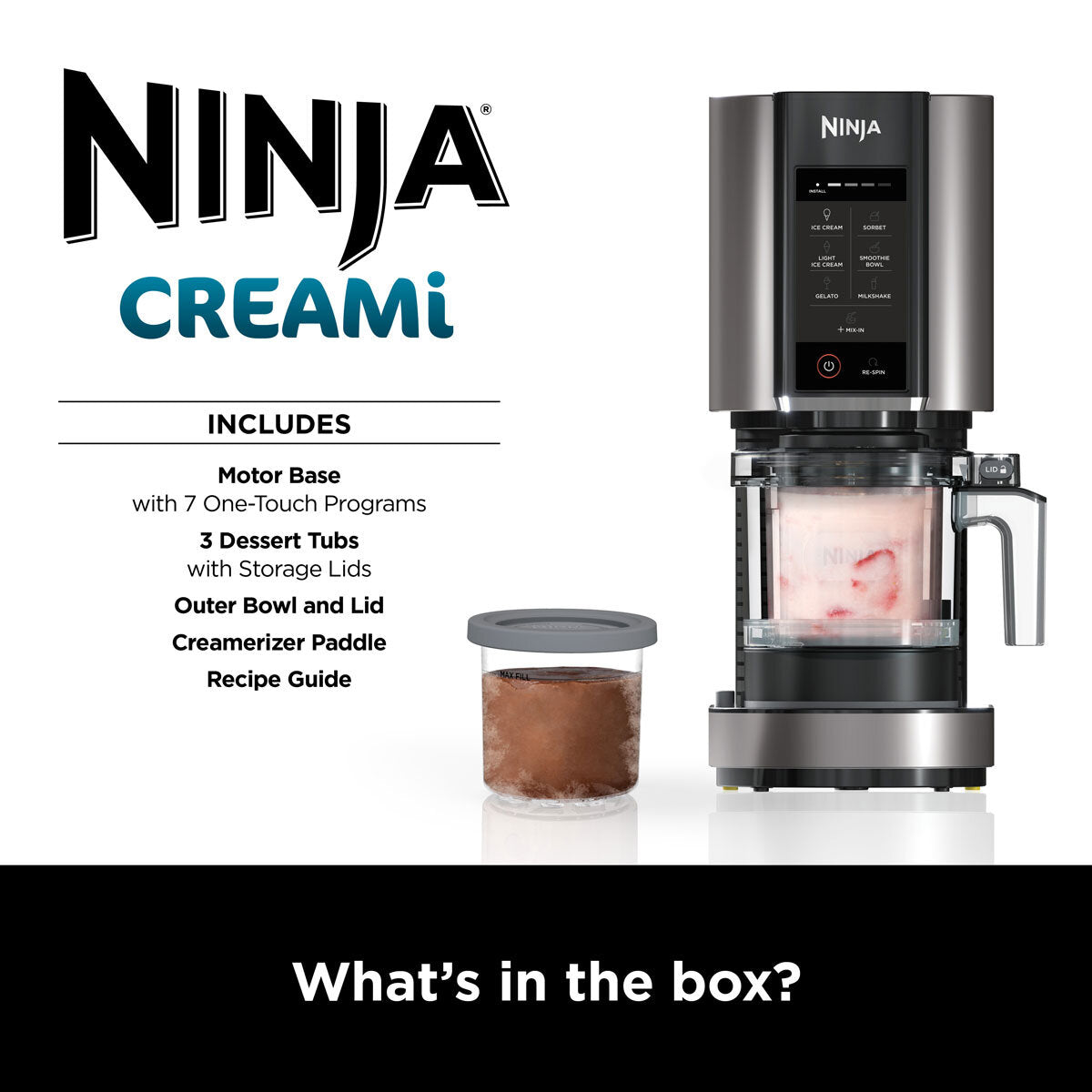 Buy now from NonynanaEssential  Ninja Creami Frozen Dessert Maker in Black with 5X Additional Dessert Tubs and Ice Cream Scoop, NC300UKCO Ninja