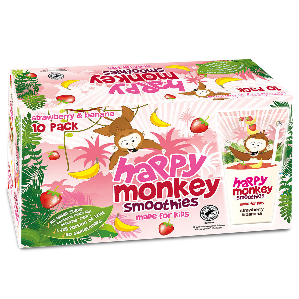 Buy now from NonynanaEssential  Happy Monkey Strawberry & Banana Smoothies, 4 X 10 X 180Ml Happy Monkey