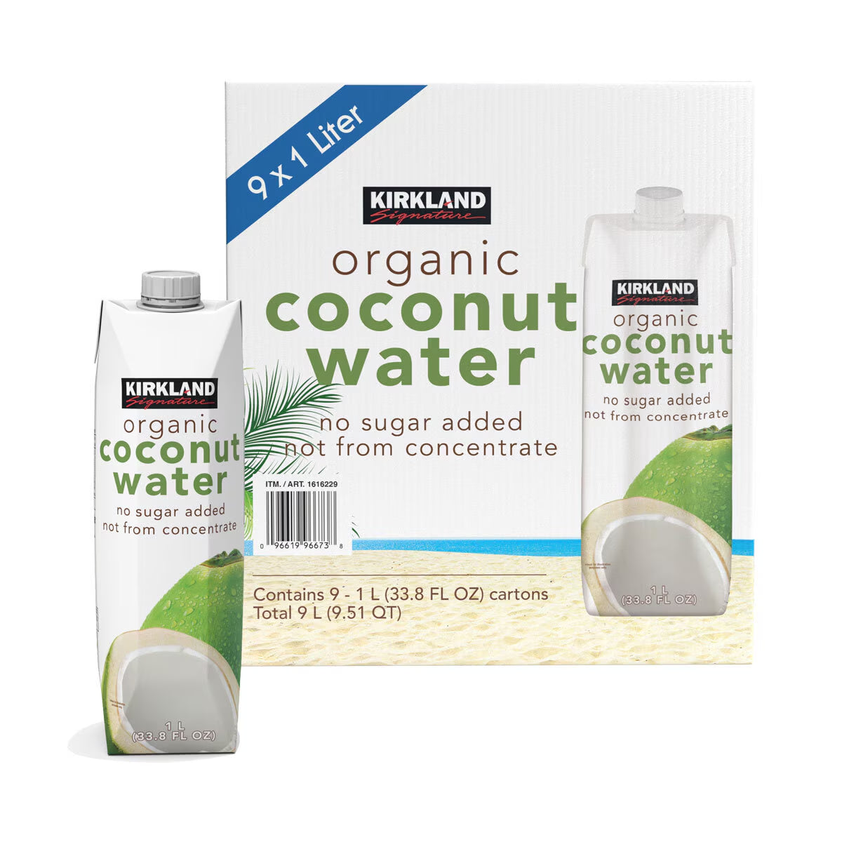 Kirkland Signature Organic Coconut Water No Added Sugar, 9 X 1L - Nonynana