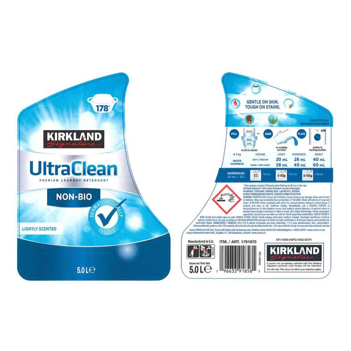 Kirkland Signature Ultra Clean Non Bio Laundry Liquid, 5L (178 Wash) - Nonynana