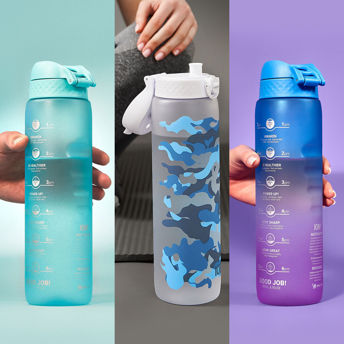 Buy now from NonynanaEssential  Ion8 Recyclon™ Motivator 1L Water Bottle, 3 Pack Ion8