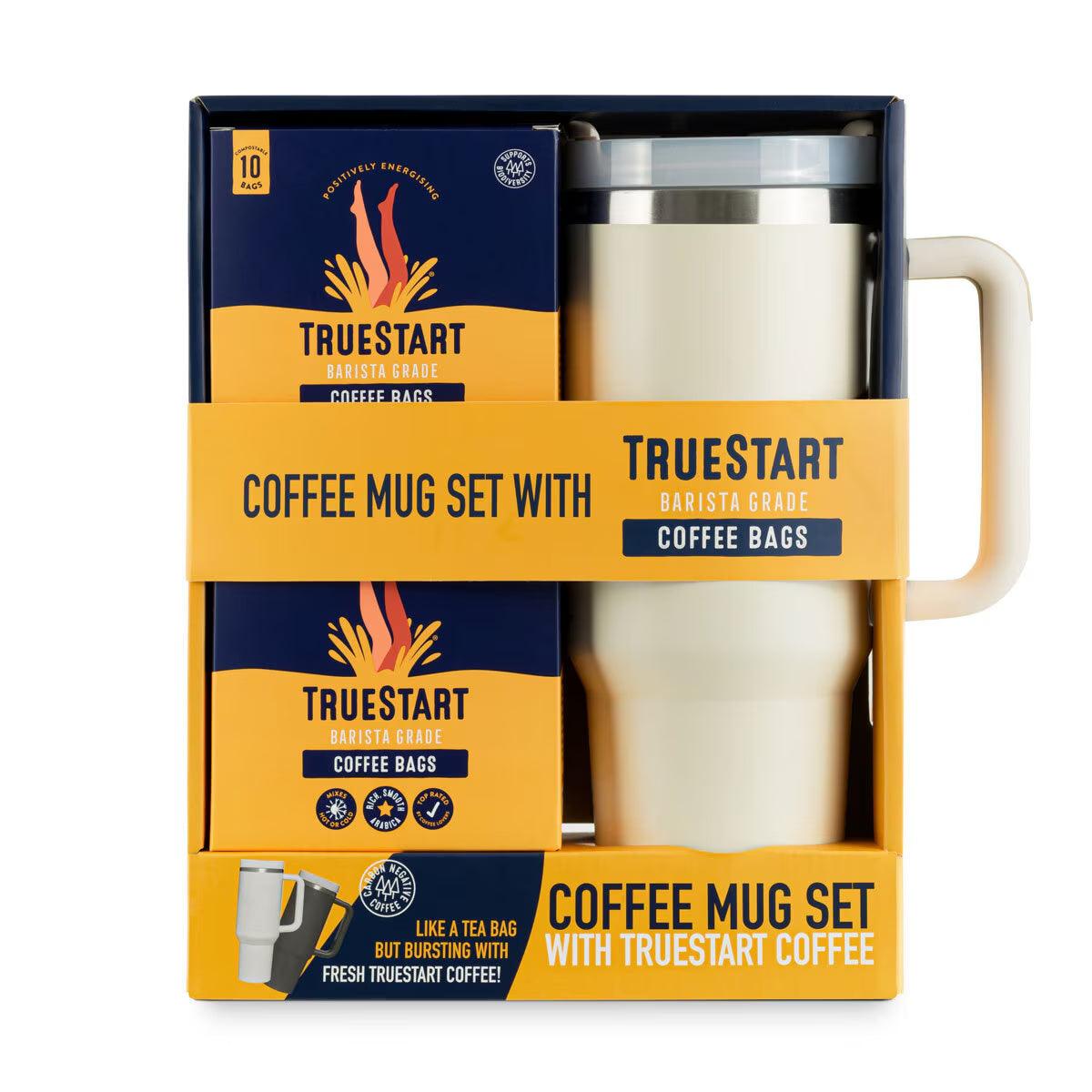 Buy now from NonynanaEssential  Truestart Coffee Travel Mug Set with Coffee Bags in 2 Colours TrueStart