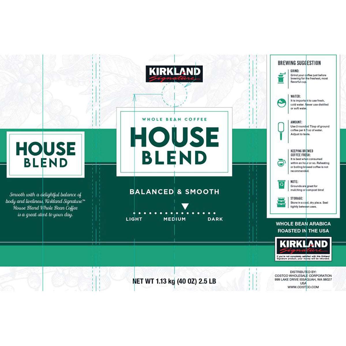 Buy now from NonynanaEssential  Kirkland Signature Whole Bean Coffee House Blend, 1.13Kg Kirkland Signature