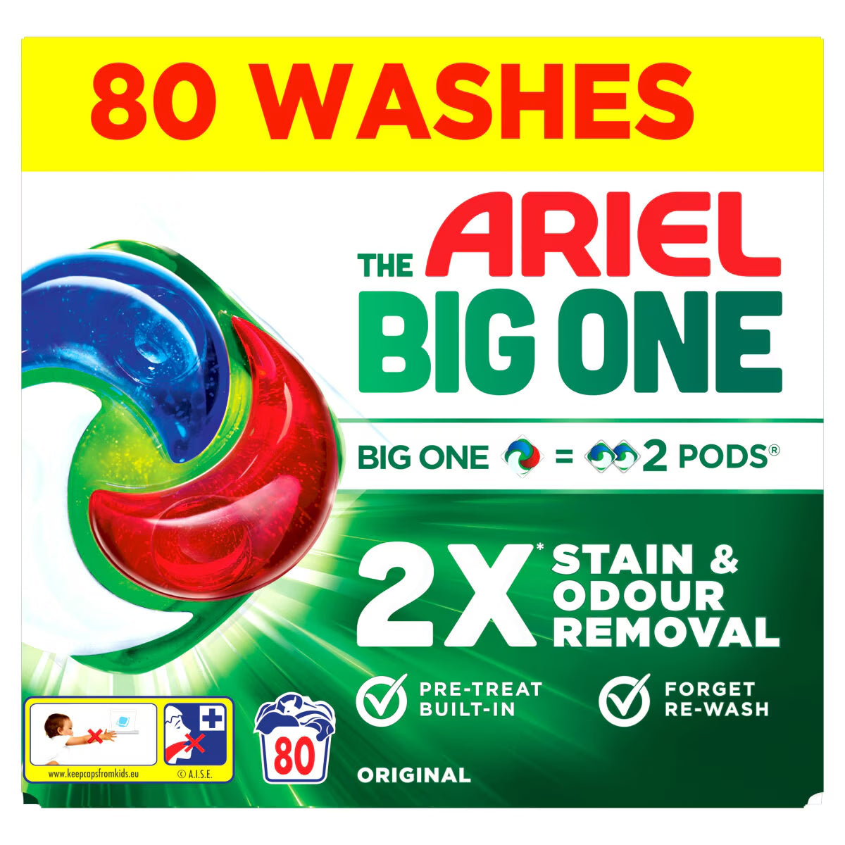 Ariel the Big One Laundry Liquid Pods Original, 80 Wash - Nonynana