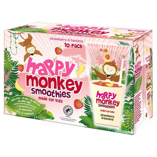 Happy Monkey Strawberry & Banana Smoothies, 4 X 10 X 180Ml - Nonynana