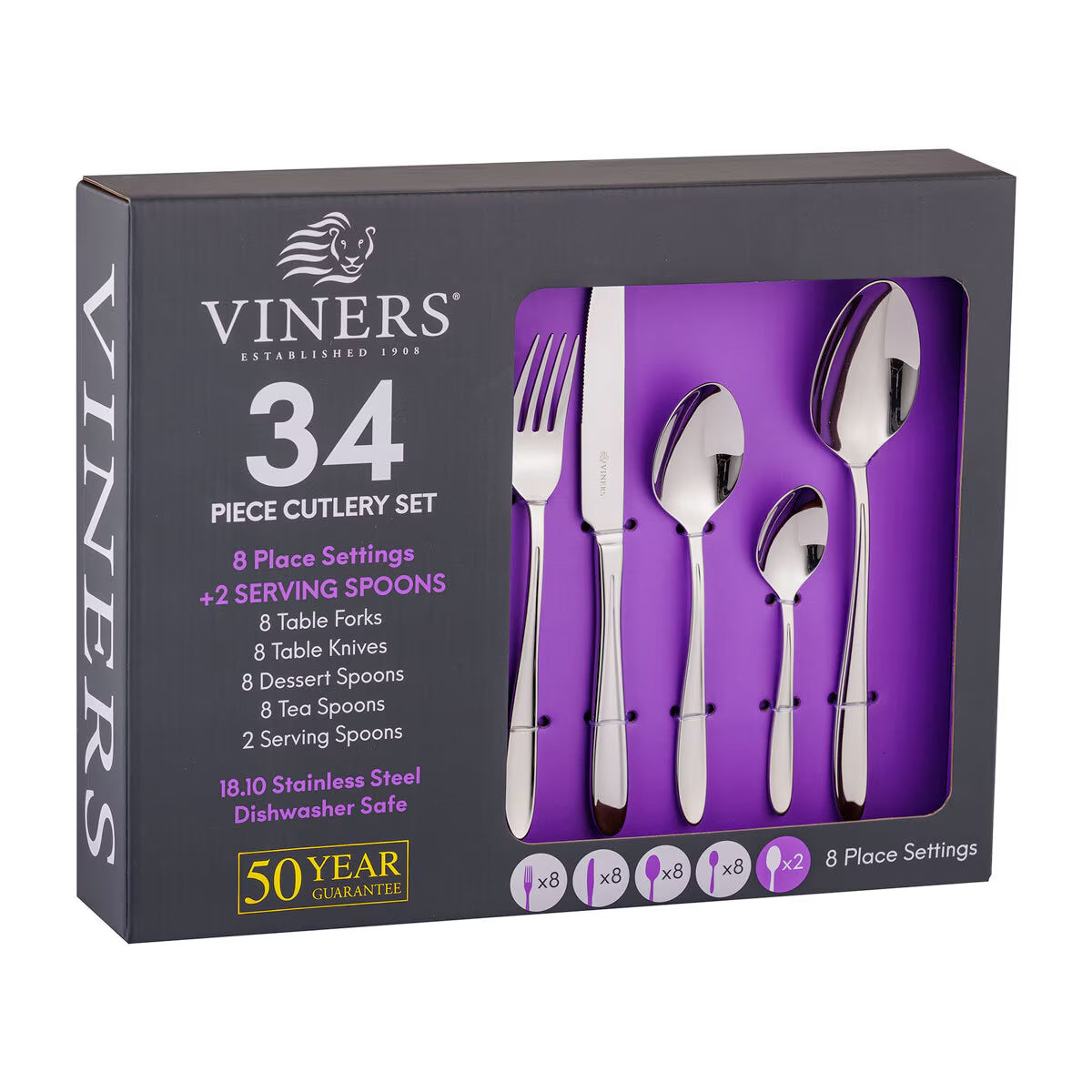 Viners 18/10 Stainless Steel Cutlery Set, 34 Piece - Nonynana