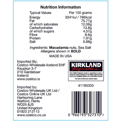 Kirkland Signature Dry Roasted Macadamia Nuts with Sea Salt, 680G - Nonynana