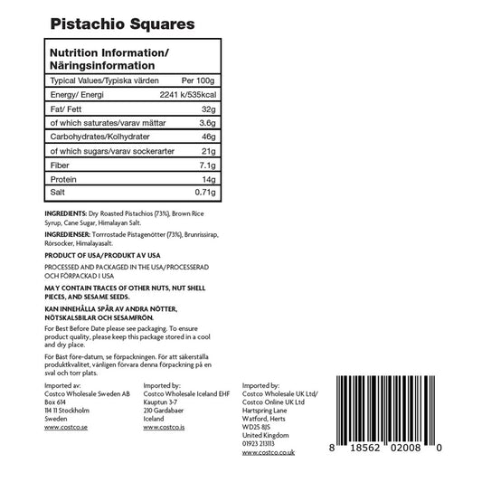 180° Snacks Pistachio Squares, 454G - Nonynana