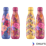 Buy now from NonynanaEssential  Chilly'S Original 500Ml Stainless Steel Water Bottle, 2 Pack in 2 Floral Styles Chilly's