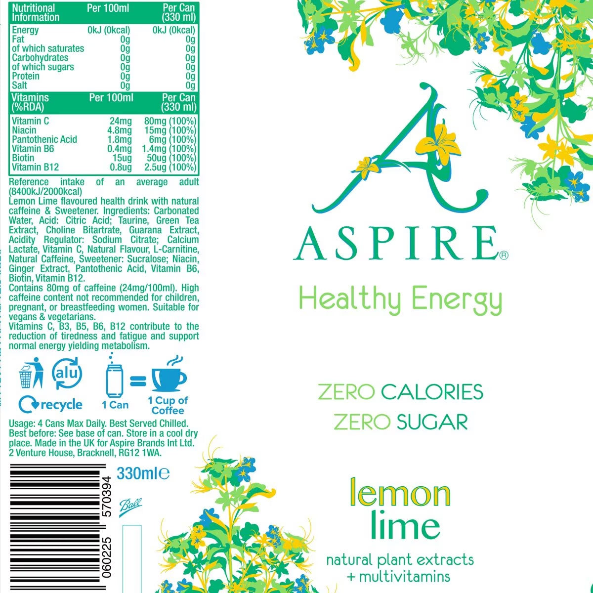 Buy now from NonynanaEssential  Aspire Lemon & Lime, 12 X 330Ml Aspire