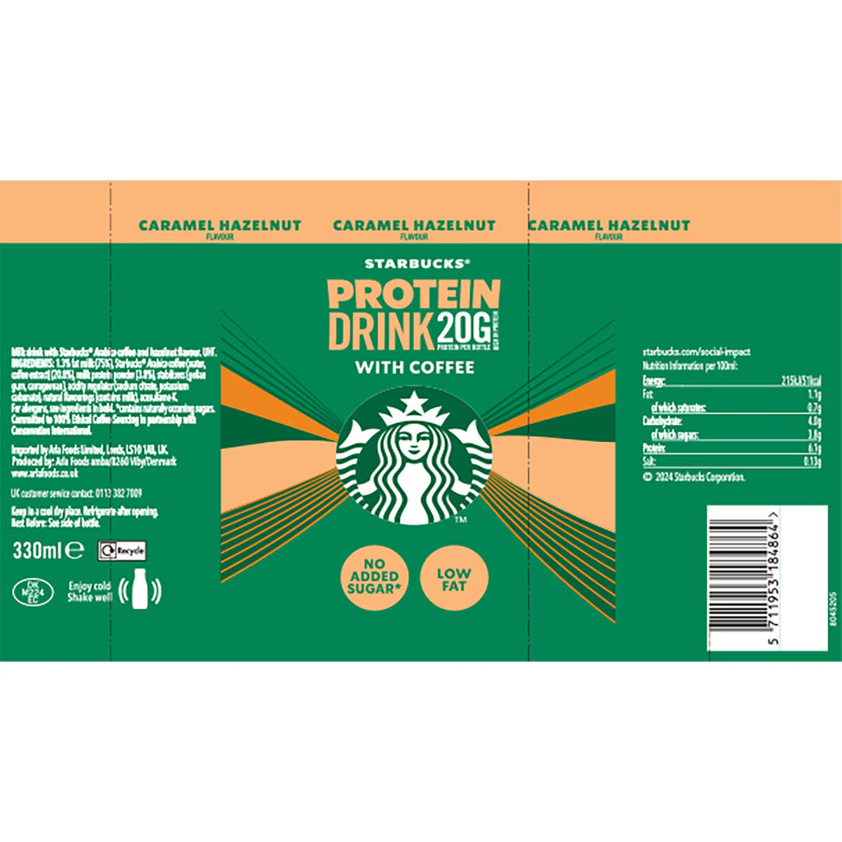 Starbucks Protein Caramel Hazelnut, 8 X 330Ml - Nonynana