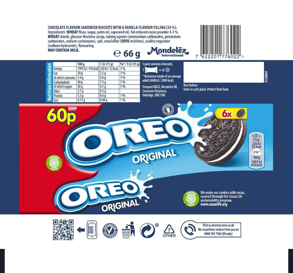 Oreo Original Sandwich Biscuit Snack Pack, 20 X 66G - Nonynana