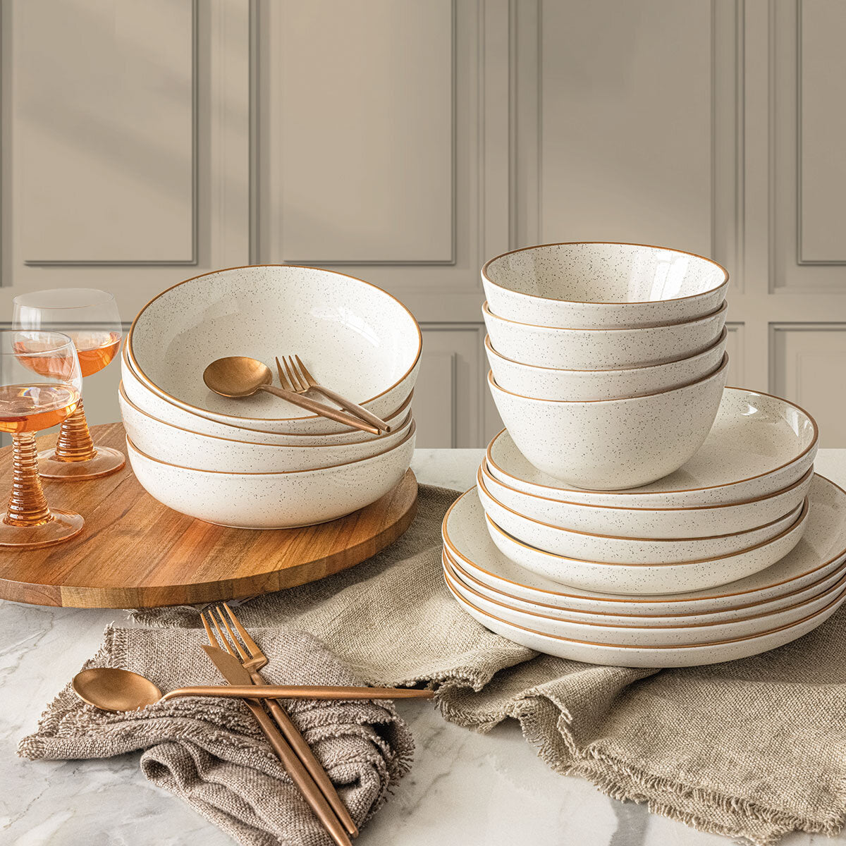 Buy now from NonynanaEssential  Over & Back Stoneware Dinnerware Set, 16 Piece in 2 Colours Over & Back