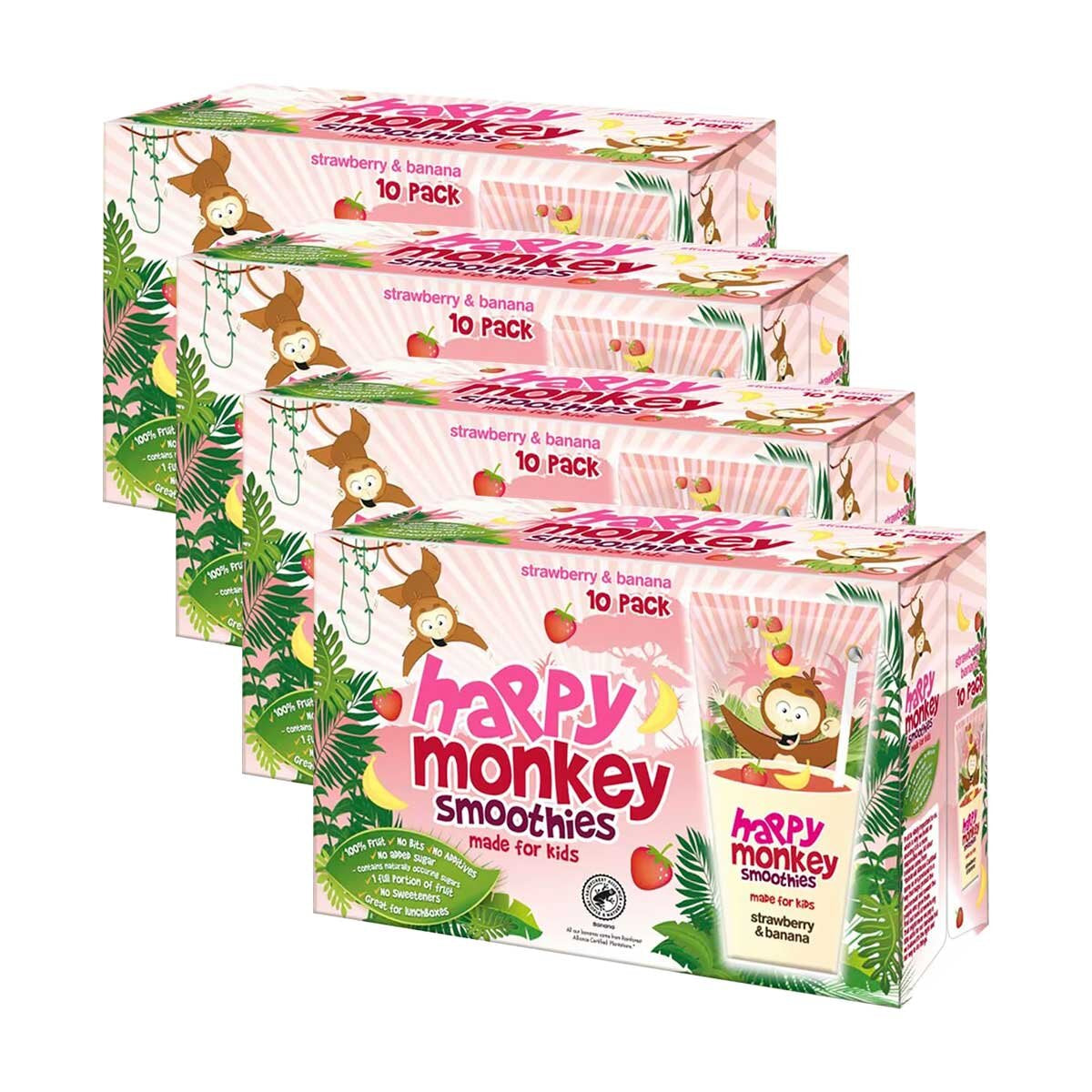 Buy now from NonynanaEssential  Happy Monkey Strawberry & Banana Smoothies, 4 X 10 X 180Ml Happy Monkey