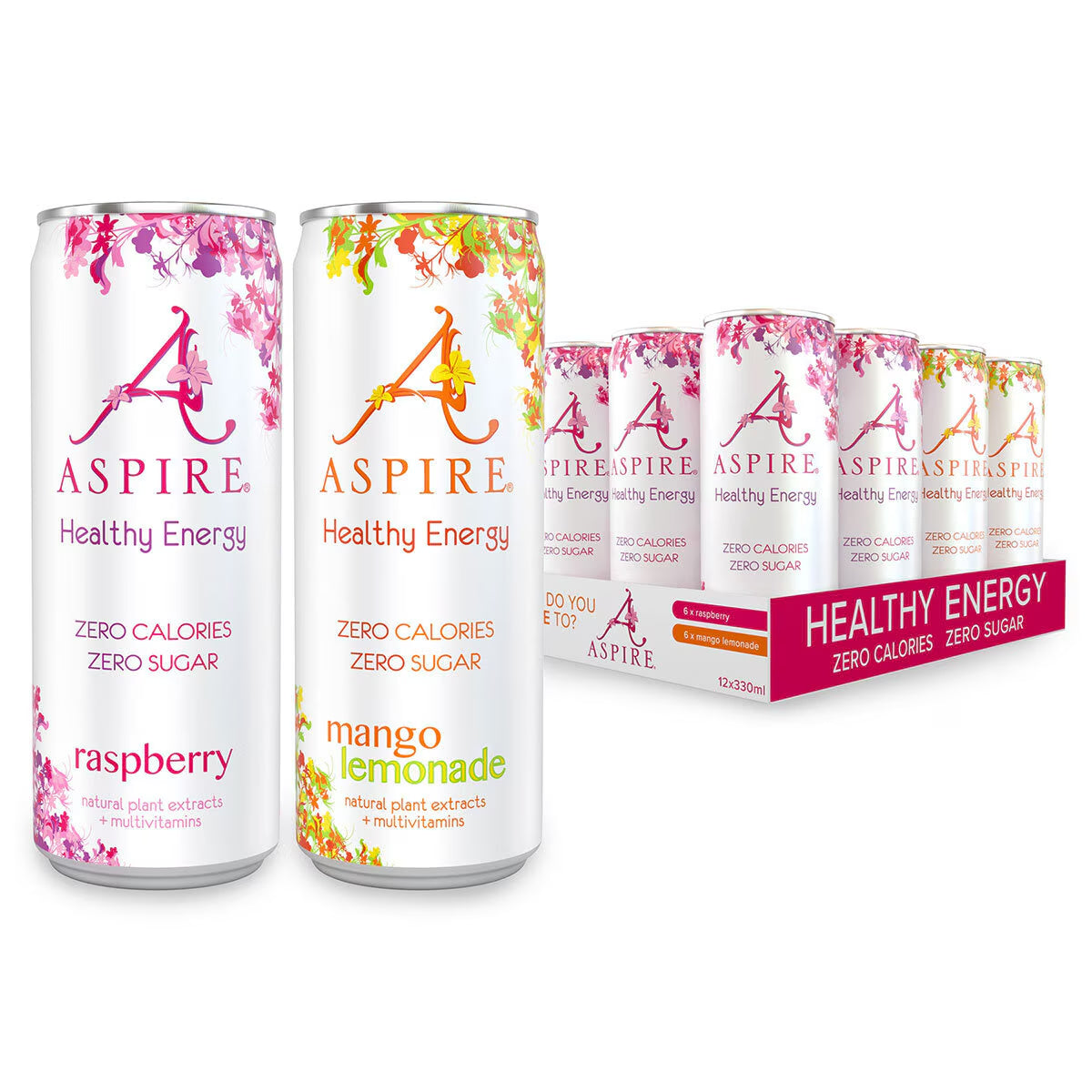 Buy now from NonynanaEssential  Aspire Mango Lemonade and Raspberry, 12 X 330Ml Aspire