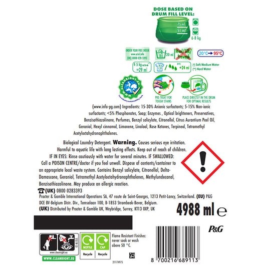 Ariel Laundry Liquid, 172 Wash, 4.988L
