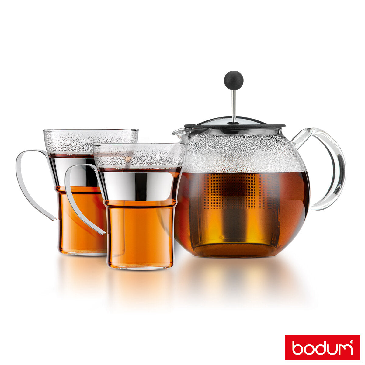 Buy now from NonynanaEssential  Bodum Assam Tea Press with 2 Tea Glasses Bodum