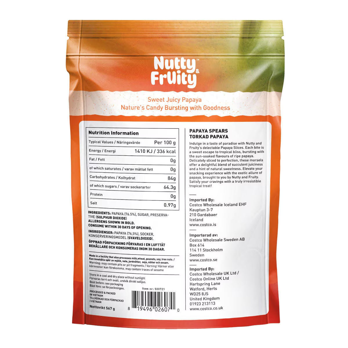 Nutty and Fruity Papaya Slices, 567G - Nonynana