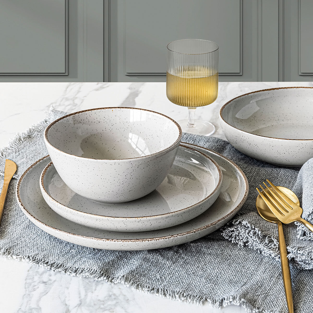 Buy now from NonynanaEssential  Over & Back Stoneware Dinnerware Set, 16 Piece in 2 Colours Over & Back