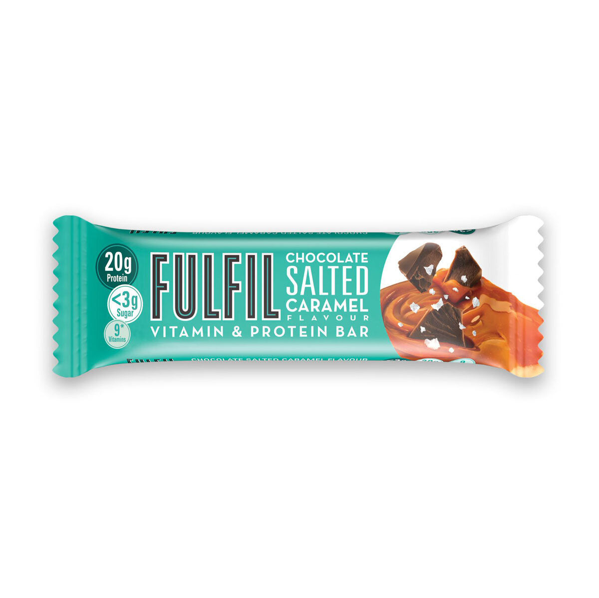 Buy now from NonynanaEssential  Fulfil Chocolate Salted Caramel Protein Bar Snack, 15 X 55G Fulfil