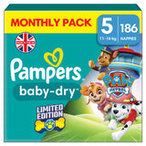 Buy now from NonynanaEssential  Pampers Paw Patrol Baby Dry Nappies Size 5, 186 Pack Pampers