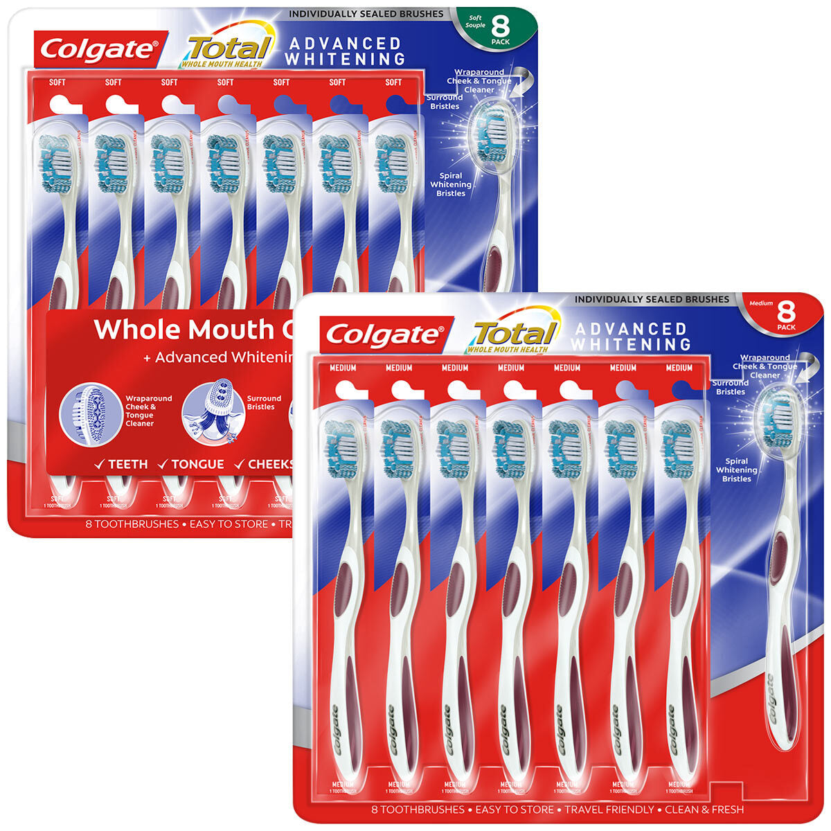 Buy now from NonynanaEssential  Colgate Total Advanced Whitening Toothbrush, 8 Pack in 2 Varieties Colgate