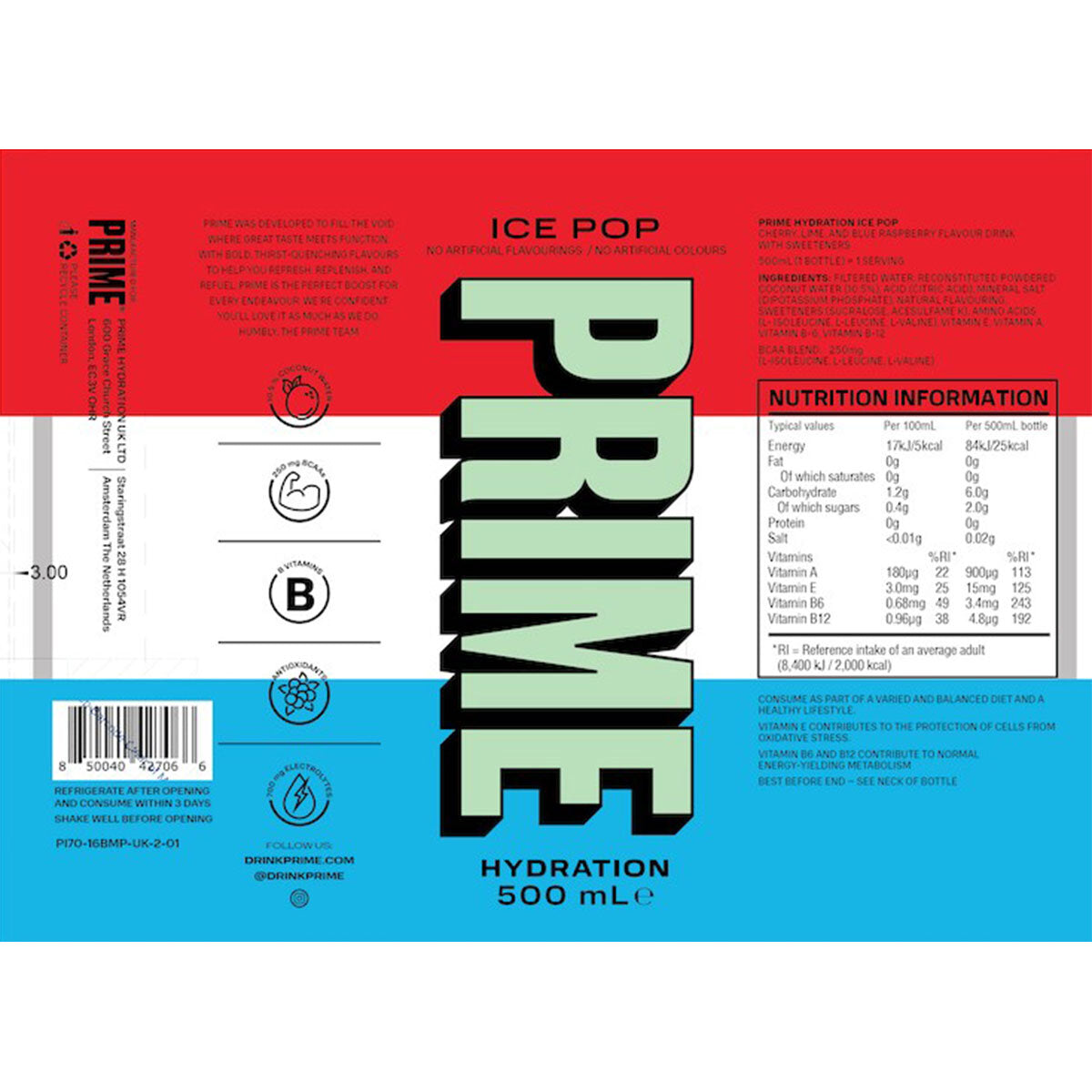 Buy now from NonynanaEssential  PRIME Hydration Ice Pop Drink, 12 X 500Ml PRIME