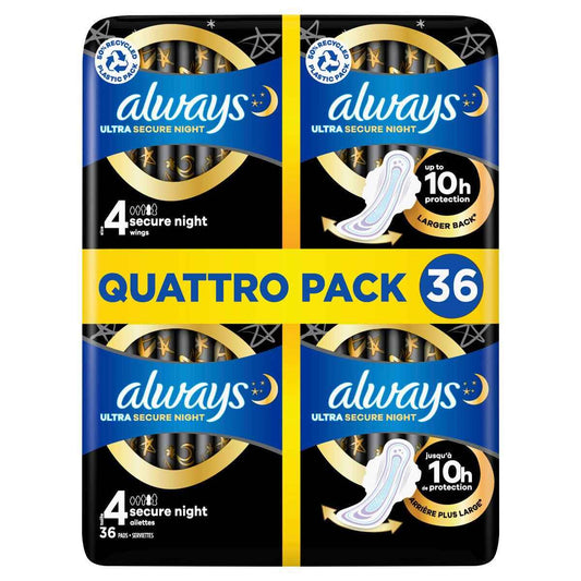 Always Ultra Night Quattro Packs, 36 Pack - Nonynana