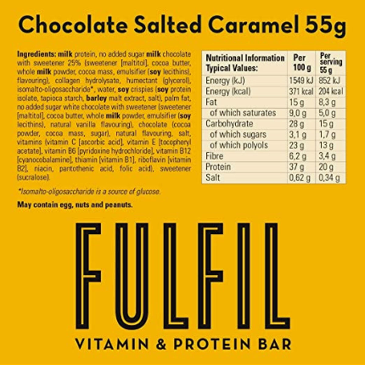 Buy now from NonynanaEssential  Fulfil Chocolate Salted Caramel Protein Bar Snack, 15 X 55G Fulfil