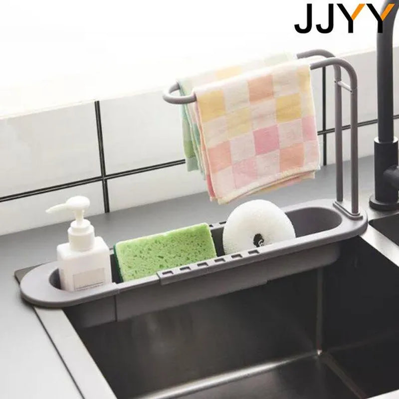 Buy now from NonynanaEssential  JJYY 1PC Kitchen Telescopic Sink Drain Rack Sink Dish Towels Soap Sponge Storage Basket Stonego Kitchen Tools Does not apply