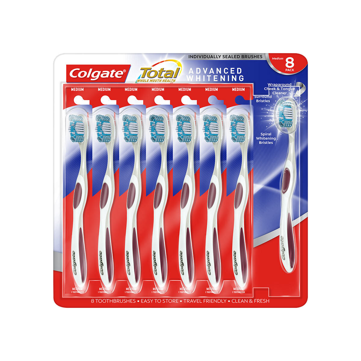 Buy now from NonynanaEssential  Colgate Total Advanced Whitening Toothbrush, 8 Pack in 2 Varieties Colgate