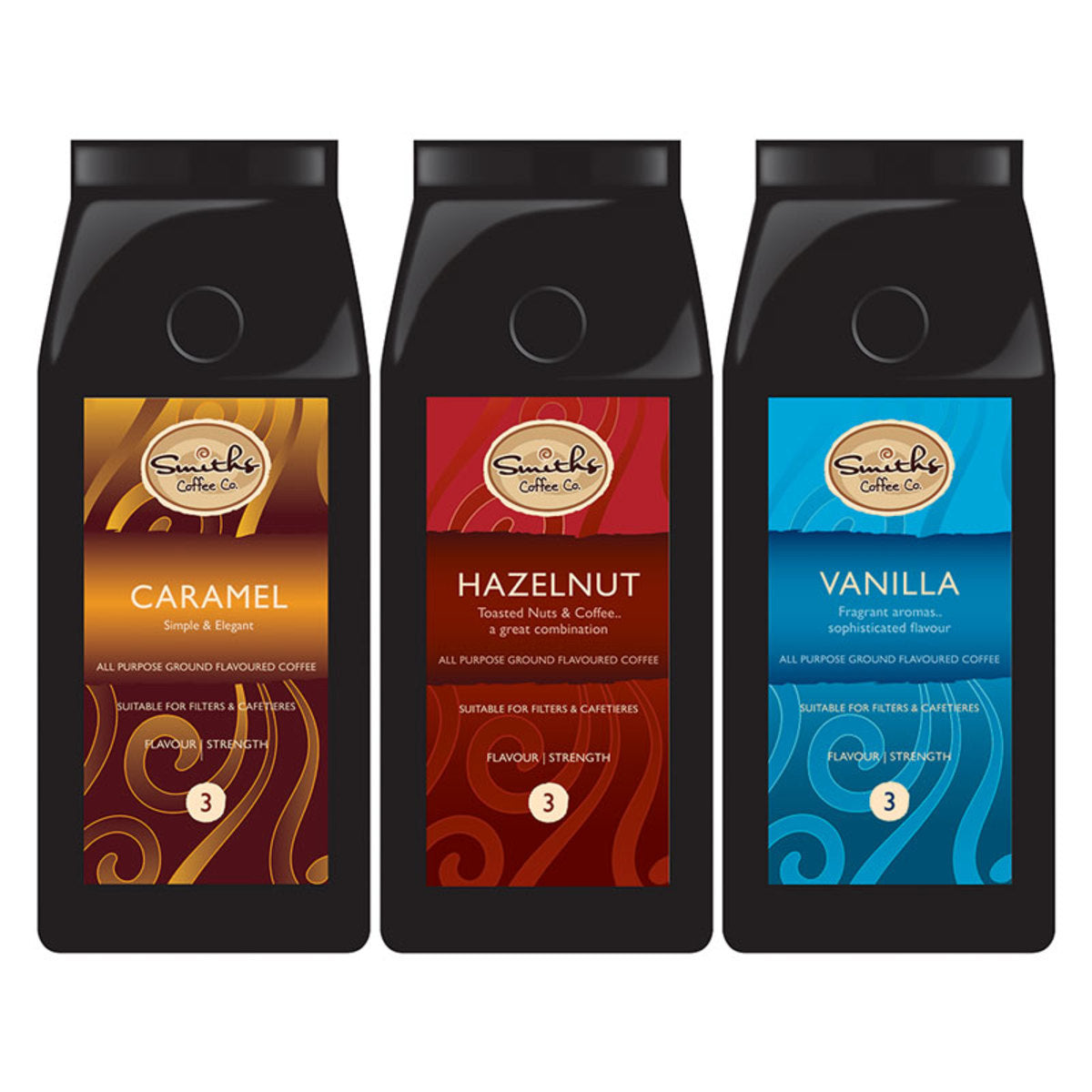 Buy now from NonynanaEssential  Smiths Coffee Co. Flavoured Artisan Ground Coffee Selection, 3 X 227G Smiths Coffee Co.